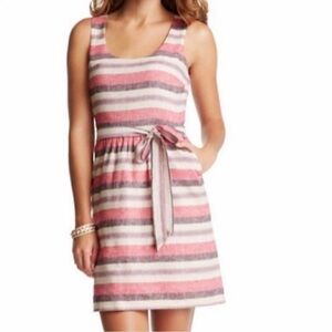 2/$30 Ann Taylor LOFT Linen Striped Sundress  Sleeveless Cutout Back.  SZ 2